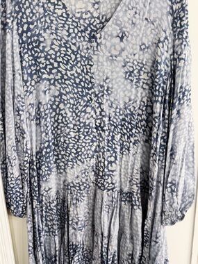 The Impeccable Pig Blue and White Printed V-Neck Blouse